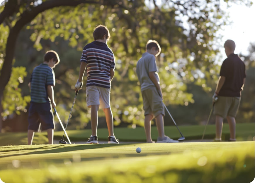 Niños entrenando a golf