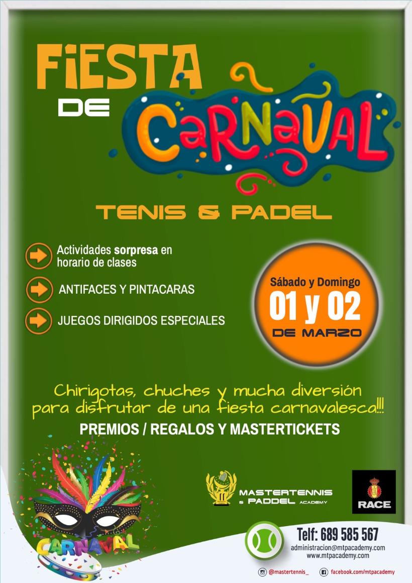 Cartel Carnaval Escuela Tenis y Pádel